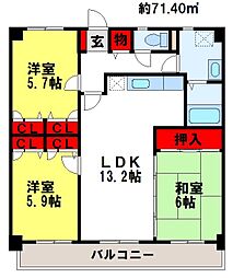 カサグランデ筑紫 3LDKの間取図画像