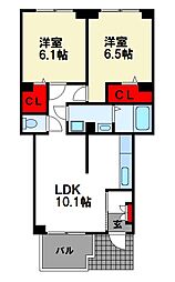 ヴィレッタ二日市 2LDKの間取図画像