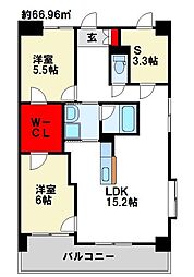 ヴィラ筑紫駅前 2SLDKの間取図画像