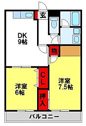 アイランドベール観世 2LDKの間取図画像
