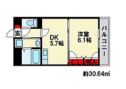 エレガンス井尻 1DKの間取図画像