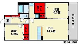 リッツハウス伯水 2LDKの間取図画像