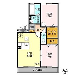 ルヴァンコート壱番館 2LDKの間取図画像