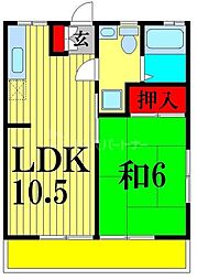コーポ柳 2階1LDKの間取り