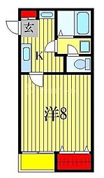 フォレストみのり台 2階1Kの間取り
