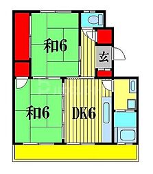原田マンション 2DKの間取図画像