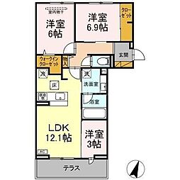松戸市稔台7丁目アパート 3LDKの間取図画像