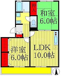 グレイスコートI 3階2LDKの間取り