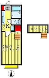 クイーンヒル 2階1Kの間取り