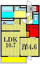 アベニール 1階1LDKの間取り