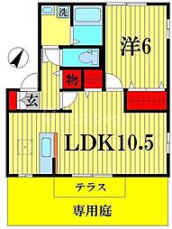 エミール・オガワＢ棟 1階1LDKの間取り