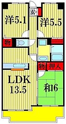 大新ヒルズ 3LDKの間取図画像