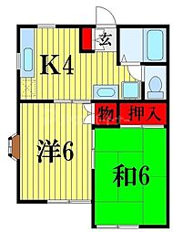 ポワール壱番館 2Kの間取図画像