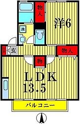 ハイカムール上本郷 1LDKの間取図画像