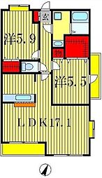 ヌーベルバーグ常盤平 2LDKの間取図画像