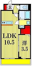 クレセントコート 1LDKの間取図画像