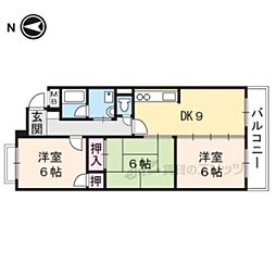 JR山陰本線 太秦駅 徒歩14分の賃貸マンション 3階3LDKの間取り