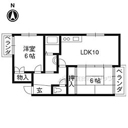 パラシオン蘭 2階2LDKの間取り