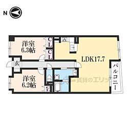 パインフィールド五条 2LDKの間取図画像