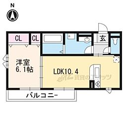 京福電気鉄道嵐山本線 太秦広隆寺駅 徒歩5分の賃貸アパート 2階1LDKの間取り