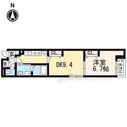 阪急京都本線 桂駅 徒歩16分の賃貸マンション 3階1LDKの間取り