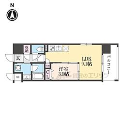 リシュドール梅小路 1LDKの間取図画像
