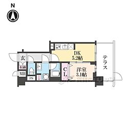 アスヴェル京都西大路SOUTH 1DKの間取図画像