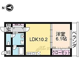 かどの御池1号棟 1LDKの間取図画像