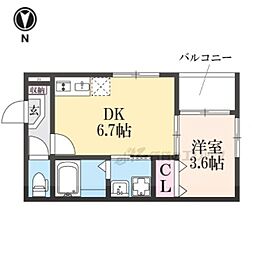 ハーモニーテラス太秦安井車道町 1DKの間取図画像