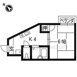 プチホワイトアタカC 1Kの間取図画像