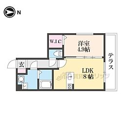 京都市右京区太秦野元町アパート 1LDKの間取図画像