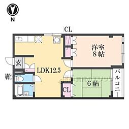 富小路マンション 2LDKの間取図画像