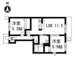 シンハイム 2LDKの間取図画像