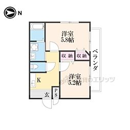 あゆま邸 2Kの間取図画像