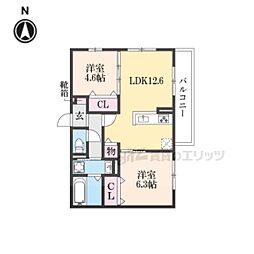 GRAMM深草North(グラーム深草ノース) 2LDKの間取図画像