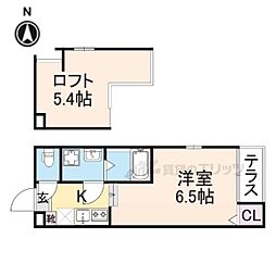 ハーモニーテラス伏見稲荷 1Kの間取図画像