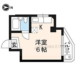 叡山電鉄叡山本線 一乗寺駅 徒歩5分の賃貸マンション 2階ワンルームの間取り