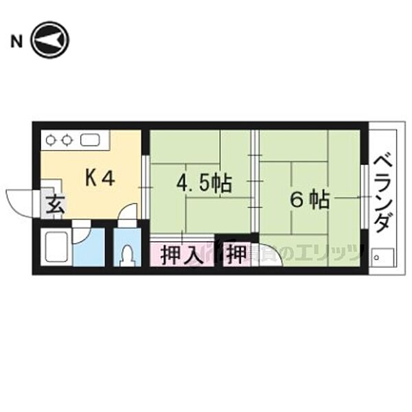 松扇荘II 205｜京都府京都市左京区修学院山ノ鼻町(賃貸アパート2K・2階・29.16㎡)の写真 その2