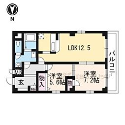 ブルック御池 2階2LDKの間取り