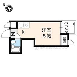 京阪本線 出町柳駅 徒歩7分の賃貸マンション 2階1Kの間取り