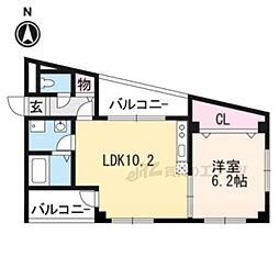 バードレイク北山 1LDKの間取図画像