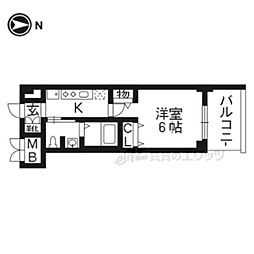 エステムプラザ京都三条大橋 1Kの間取図画像
