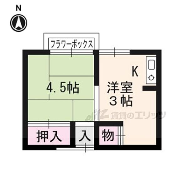 牧定荘 4西｜京都府京都市左京区田中春菜町(賃貸アパート1K・2階・16.37㎡)の写真 その2