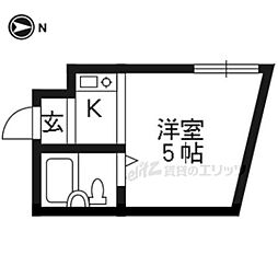 川田道ハイツ 2階ワンルームの間取り