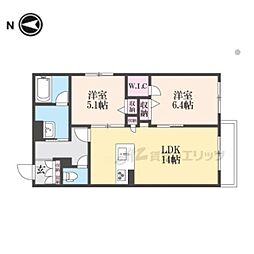 京阪本線 藤森駅 徒歩15分の賃貸アパート 2階2LDKの間取り