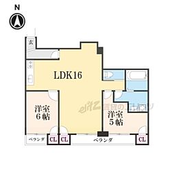 京都地下鉄東西線 御陵駅 徒歩20分の賃貸マンション 5階2LDKの間取り