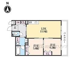 インサイトルポ山科新十条 4階2LDKの間取り