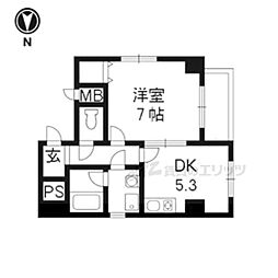JR東海道・山陽本線 京都駅 徒歩8分の賃貸マンション 4階1DKの間取り