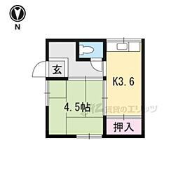 京阪本線 神宮丸太町駅 徒歩16分の賃貸アパート 1階2Kの間取り