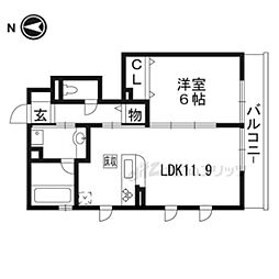 JR奈良線 木幡駅 徒歩11分の賃貸アパート 1階1LDKの間取り